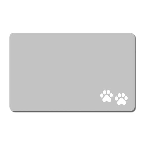 Rnivvi Dog Food Mat, 12" x 19" Footprint Absorbent Dog Cat Bowl Mat for Food and Water, Cute Anti-Slip Rubber Pet Feeding Rug Protect Floors, Puppy Placemat for Feeding & Watering Supplies, Gray - color: A-Gray Footprint, size: 12"x19" (Regular)
