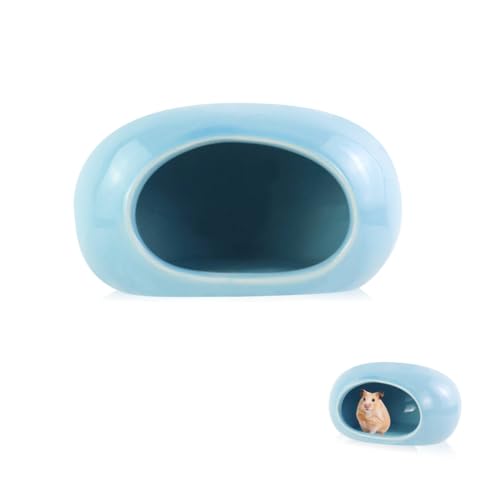 Ceramic Hamster Hideout, Cooling Hamster House All-Season Small Animal Cave, Easy to Clean Cave for Dwarf Hamsters, Gerbils, Mice (Blue) - color: Blue