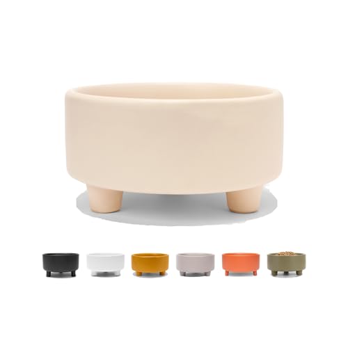 Waggo Uplift Ceramic Dog Bowl for Small Medium and Large Breeds - Heavyweight and Durable Pet Food and Water Dish Crock, Dishwasher Safe, Modern, Elevated Feeder (Buttercream, Small) - color: Buttercream, size: Small