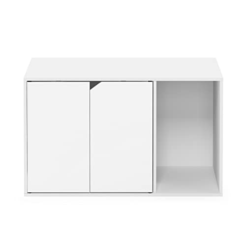 Furinno Peli Litter Box Enclosure, Solid White | Side Entrance, Hidden Litter Box Furniture, Wooden Pet House, Easy Assembly, for Living Room - color: Solid White, size: Large