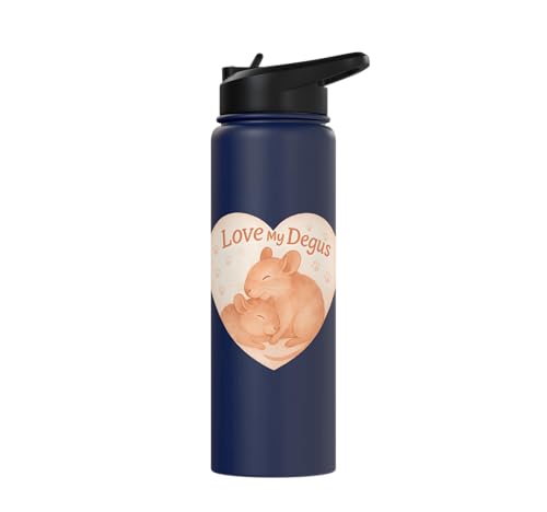 Love My Degus Heart Degu Lover Stainless Steel Insulated Water Bottle - color: Navy Blue