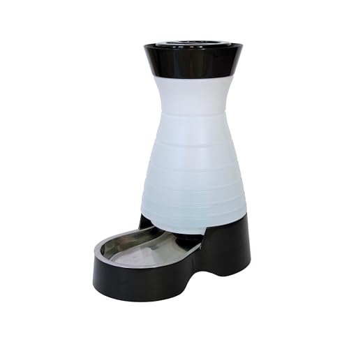 PetSafe Healthy Pet Water Station, 128 oz, Stainless Steel Bowl, Medium | Gravity-Fed Pet Water Fountain Keeps Cats or Small Dogs Hydrated, Stainless Steel Bowl Is Dishwasher Safe - size: Medium