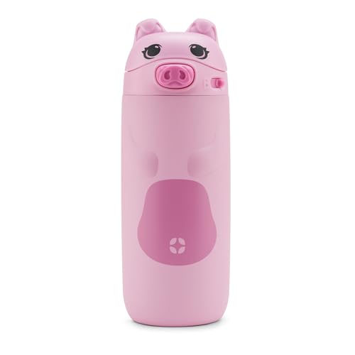 Ello Ellies 12oz Stainless Steel Leakproof Kids Water Bottle, Pig | Insulated kids water bottle with straw, leakproof locking lid, carry handle, and stainless steel fun animal design for school - color: Pig, size: 12 Ounces