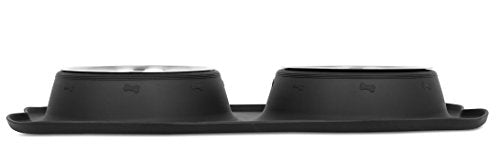 Internet's Best Bone Dog Bowl Set | Double Stainless Steel Pet Food Water Bowls | No Spill Silicone Stand | Large Medium Breeds | Black