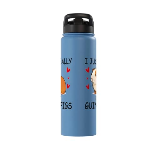 I just really love guinea pigs, Cute Guinea pig Stainless Steel Insulated Water Bottle - color: Light Blue