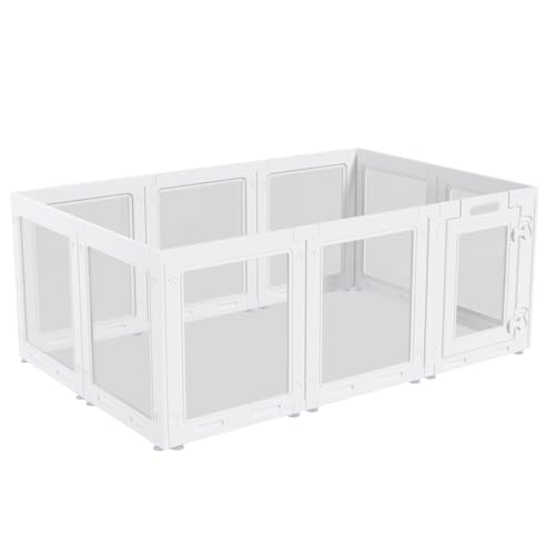 Clear Acrylic Dog Playpen with Door,23.6" Puppy Playpen,Easy Assemble Pet Fence,10-Panel for Puppies/Small Dog Play Pen Indoor (White, 23.6 Inch-H, 10 Panel) - color: White-10
