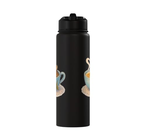 Sleeping Degu Tea Cup Heart Steam Art Stainless Steel Insulated Water Bottle - color: Black