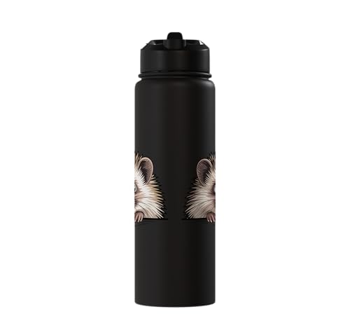 Hedgehog Cute Peeking Spiky Animal Lover Stainless Steel Insulated Water Bottle - color: Black