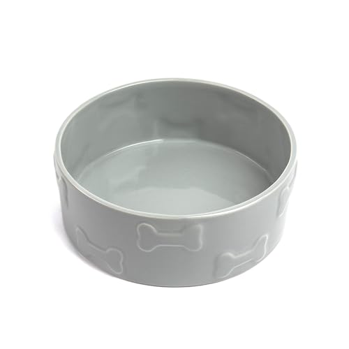 Manor Pet Bowl, Ceramic Dog and Cat Bowl, 8 Cup Capacity, Grey, Large - color: Grey, size: Large
