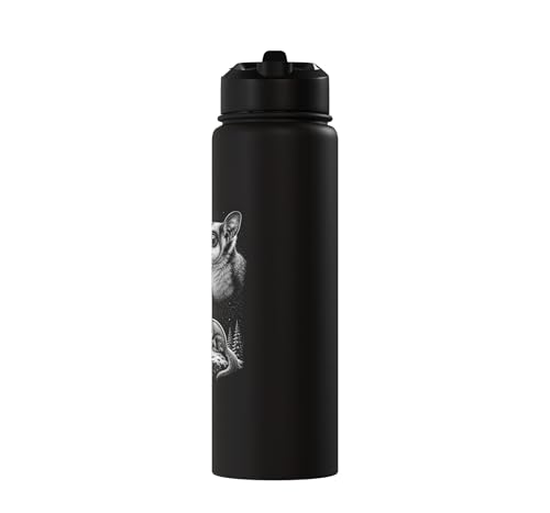 Sugar Glider Howling to the Moon 90's Retro Stainless Steel Insulated Water Bottle - color: Black