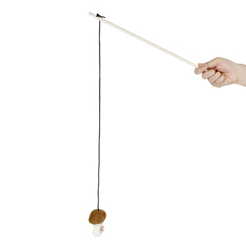TTcat Natural Wooden Cat Wand Toy with Catnip Plush Mushroom, Thick Unbreakable Rope Interactive Cat Teaser Stick with Bell, Indoor Kitten Boredom Relief Hunting Play Toy for Cats.