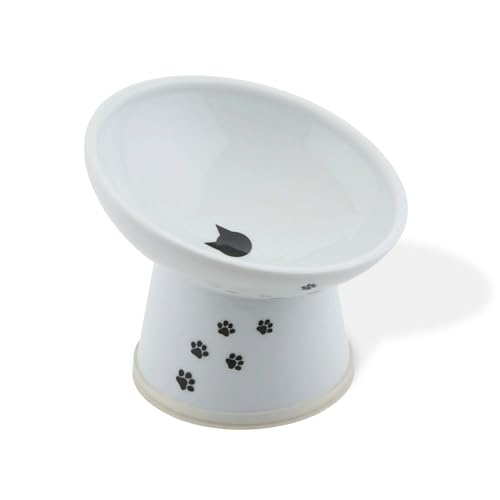 Necoichi Ceramic Elevated Cat Food Bowl, 15° Tilted (Cat, Regular Tilted) - color: Cat, size: Regular Tilted