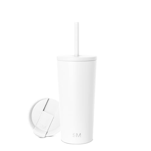 Simple Modern Iced Coffee Tumbler, Insulated | 20oz | White | Reusable Stainless Steel Cup, Travel Mug, Water Bottle with Straw | Cupholder Friendly & Spill Resistant, Winter White - color: -Winter White, size: 20 Ounces