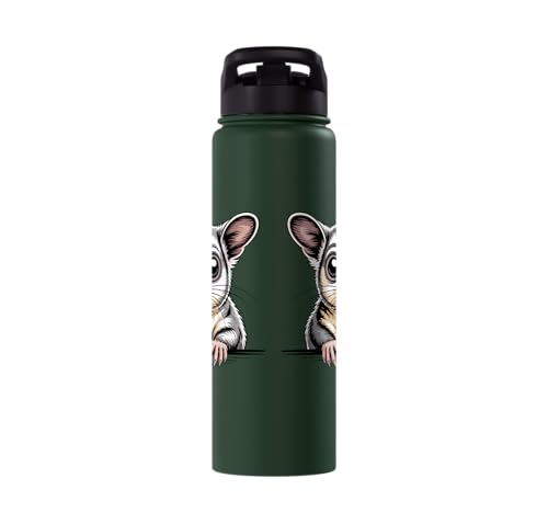 Sugar Glider Cute Peeking Marsupial Funny Animals Stainless Steel Insulated Water Bottle - color: Dark Green
