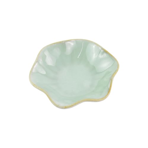 4 Inch Ceramic Small Dish - Unique Artwork Lotus Leaf Bowl for Hamster Food, Jewelry Display, Sauce & Decorative Ornament (Green1, Leaf) - color: Green1, size: Leaf