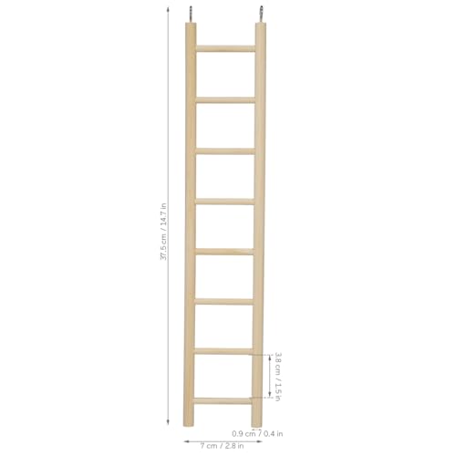 14.7 Inch Bird Ladder for Parakeets and Cockatiels, 8-Step Natural Wood Parrot Climbing Toy with Stainless Steel Hooks - Safe Chewing Cage Accessory