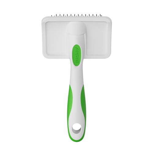 Andis 68565 Stainless-Steel Slicker Brush, Medium, Green | Curved bristles reduce shedding & promote hair growth, pet grooming brush, durable lightweight