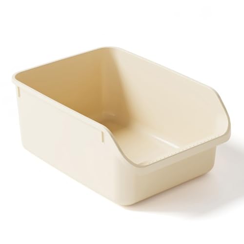 SpaceTime Large Cat Litter Box with High Sides,Cat Boxes for Indoor Cats,Cat Litter Pan for Kitty,Litter Box with Low Entry,Easy to Clean,Anti-Splashing(Cream White) - color: Cream White