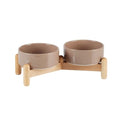 Havniva Elevated Dog Bowls Ceramic Dog Bowls with Stand, Dog Food Bowl | 5.1” Raised Dog Bowls with Non-Slip Wood Stand, Dog Food and Water Bowl Set, Double Dog Feeding Bowls for Small Dogs - color: 2 Bowls+Stand - Brown Coffee, size: 5.1inch