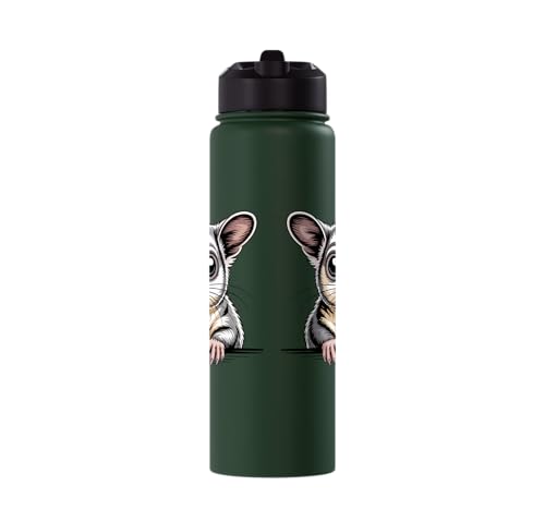 Sugar Glider Cute Peeking Marsupial Funny Animals Stainless Steel Insulated Water Bottle - color: Dark Green