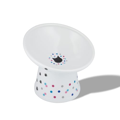 Necoichi Ceramic Elevated Food Bowl, 15° (Colorful Dots, Extra Wide Tilted) - color: Colorful Dots, size: Large Extra Wide Tilted