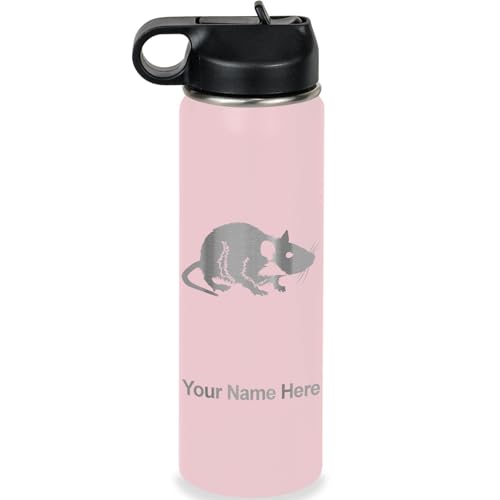 LaserGram Personalized 20oz Water Bottle, Rat (Pink) | Engraved Gift, Vacuum Insulated Stainless Steel, Flip-Top Straw Lid, Laser Engraved With Your Name - color: Pink, size: 20 Ounces
