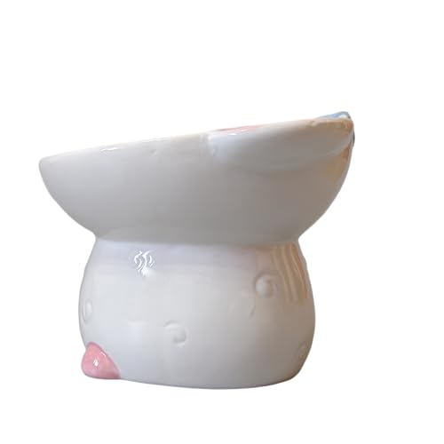 Cute Highland Cow Design Elevated Cat Bowl,Catoon Animal Dish - 15° Tilted Ceramic Pet Food Dish, Anti-Vomit for Cats/Dogs, Wide Mouth, Holds 150g Kibble - color: Blue Cow