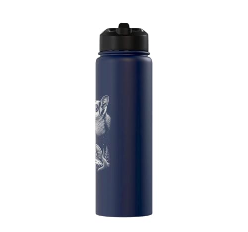 Sugar Glider Howling to the Moon 90's Retro Stainless Steel Insulated Water Bottle - color: Navy Blue