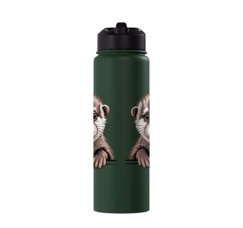 Cute Otter Pup Funny Peeking Pocket Animals Stainless Steel Insulated Water Bottle - color: Dark Green