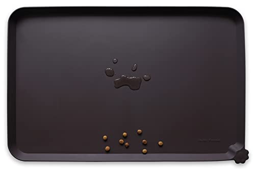 Hoki Found L Silicone Non Slip Pet Dog Cat Bowl Mats - Waterproof Dog Cat Food Mats - Dark Oak - color: Dark Oak, size: 22" x 14"