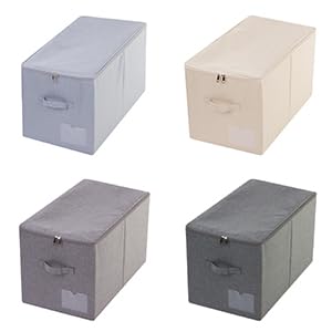 2pcs Zip Lidded Wardrobe Blankets Organizer Storage Bins, Folding & Sturdy | 22"X13"X12.6", clothing, duvets, sweaters, jeans organizer, foldable dustproof,washable,save space,3-side zip openning, rigid - color: Beige