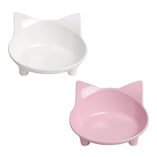 Non-Slip Cat & Dog Food Bowl – Wide, Shallow Pet Dish for Whisker Fatigue Relief, Safe for Puppies & Rabbits - color: White+Pink