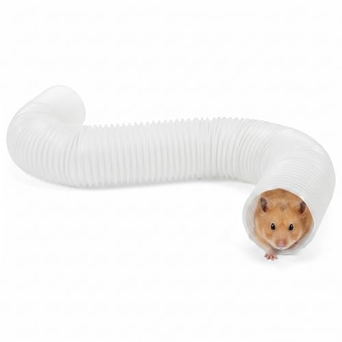 Milisten Expandable Hamster Tunnel - 3.3ft Long Transparent Pet Play Tube for Small Animals | Flexible Exercise Hideout & Interactive Toy for Ferrets, Guinea Pigs, Rats, Gerbils and Mice (Clear White)