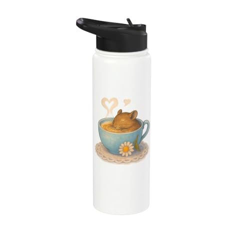 Sleeping Degu Tea Cup Heart Steam Art Stainless Steel Insulated Water Bottle - color: White