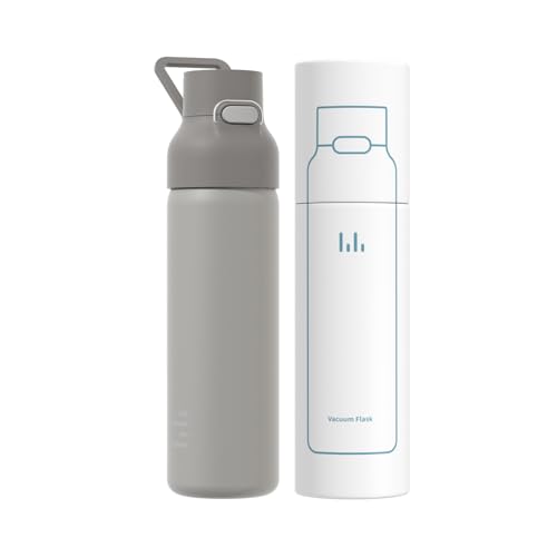 24oz 316L Stainless Steel Insulated Water Bottle | Smooth-flow oval spout, One-hand flip lid, Easy carry handle, Easy to clean, Sweat-proof exterior, Grey - color: Gray