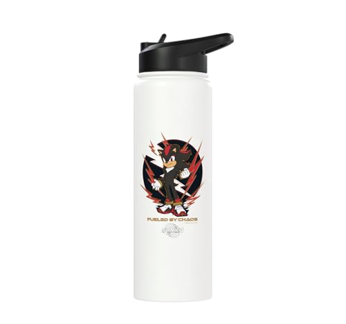 Sonic the Hedgehog 3 - Shadow "Fueled by Chaos" Stainless Steel Insulated Water Bottle - color: White