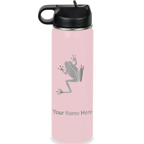 LaserGram Personalized 20oz Water Bottle, Tree Frog (Pink) | Engraved Gift, Vacuum Insulated Stainless Steel, Flip-Top Straw Lid, Laser Engraved With Your Name - color: Pink, size: 20 Ounces
