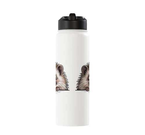 Hedgehog Cute Peeking Spiky Animal Lover Stainless Steel Insulated Water Bottle - color: White