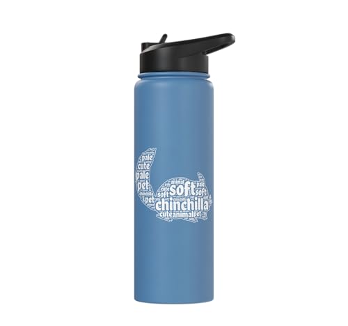 Chinchilla Word Cloud Pet Animal Funny Chinchillas Stainless Steel Insulated Water Bottle - color: Light Blue