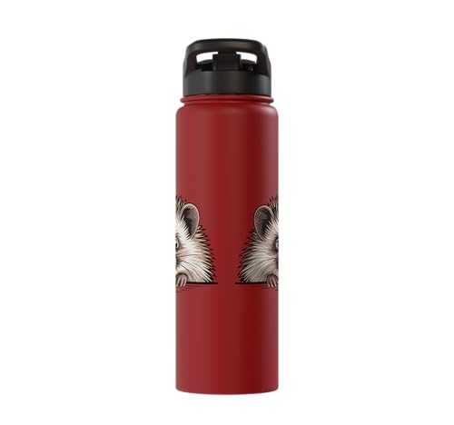 Hedgehog Cute Peeking Spiky Animal Lover Stainless Steel Insulated Water Bottle - color: Red