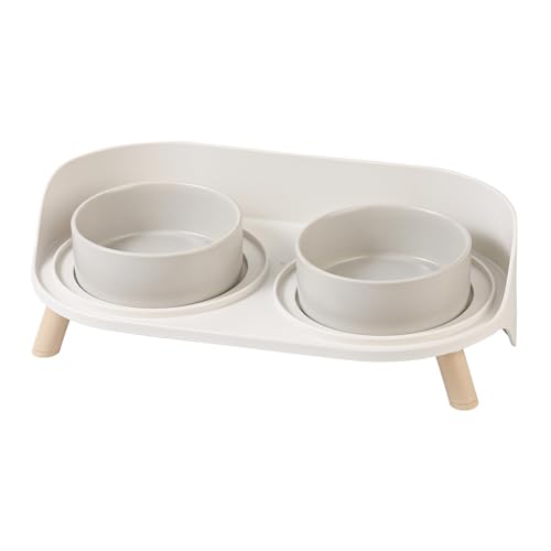 Raised Cat Food and Water Bowl Set - Elevated Ceramic Dishes with Non-Slip Stand and Splash Guard for Small Dogs - 2 x 320 ML (4.9 OZ) - Grey - color: Grey, size: Small
