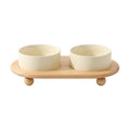 Havniva Raised Cat Bowl 5.1” Elevated Ceramic Cat Food and Water Bowl Set | Cat Bowls Elevated, Whisker Friendly Cat Bowl, Non-Slip Wood Stand, Food-Grade Ceramic, Wide Opening, Dishwasher Safe - color: Light Yellow, size: 5.1inch - 2 Bowls+Stand
