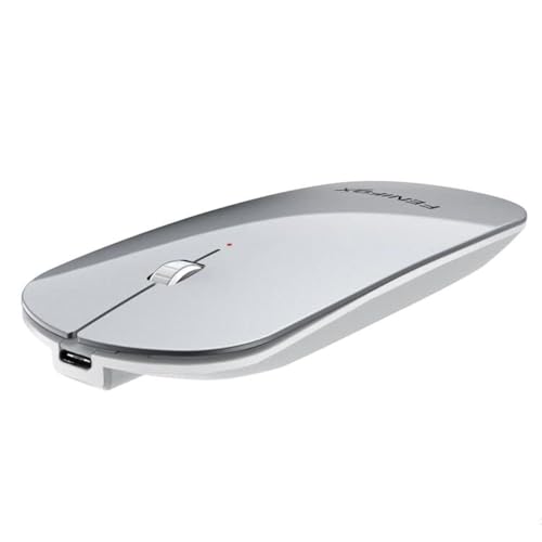 FENIFOX Wireless Bluetooth Mouse, Slim Travel Silent Rechargeable Silver | Flat, Portable, Whisper Quiet, 3 Buttons Design , 2400 DPI Precision for iPad Laptop MacBook Tablet iPhone - color: Silver