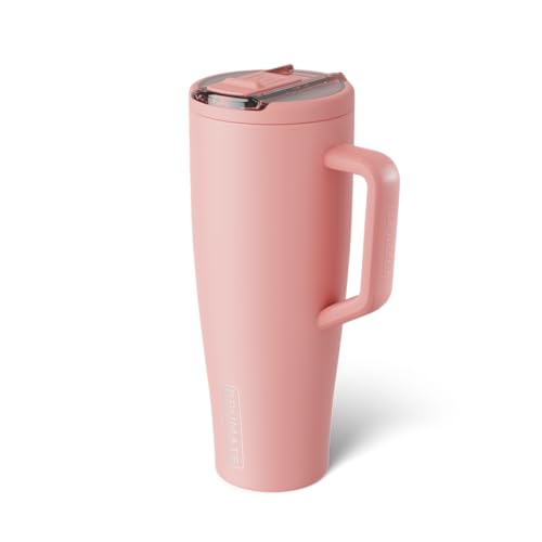 BrüMate Era Flip 40oz Tumbler with 100% Leakproof Covered Straw Lid | Hygienic Covered Straw | Insulated Stainless Steel Water Bottle with Handle | Cup Holder Friendly | BPA-Free (Guava) - color: Guava, size: 40 Ounces