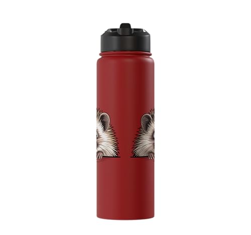 Hedgehog Cute Peeking Spiky Animal Lover Stainless Steel Insulated Water Bottle - color: Red