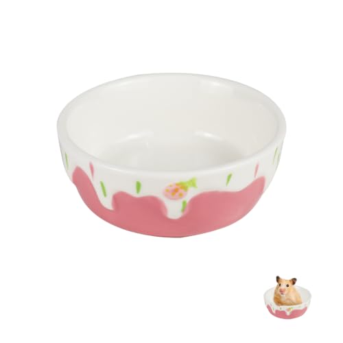 3.4oz Small Animal Food Bowl, Heavy Anti-Tipping Ceramic Pet Bowls with Strawberry Pattern, Hamster Water Bowl for Gerbils/Guinea Pigs/Reptile/Bird, Easy to Clean Hamster Bowl (Light Pink, A) - color: Light Pink