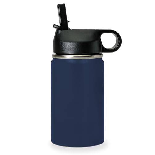 LaserGram Personalized 12oz Water Bottle, Snail (Navy Blue) | Engraved Gift, Vacuum Insulated Stainless Steel, Flip-Top Straw Lid, Laser Engraved With Your Name - color: Navy Blue, size: 12 Ounces