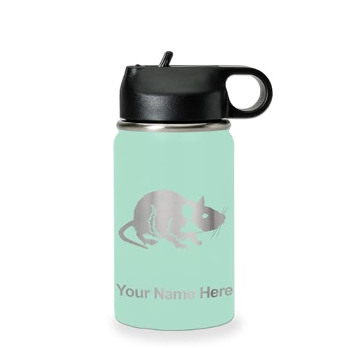 LaserGram Personalized 12oz Water Bottle, Rat (Teal) | Engraved Gift, Vacuum Insulated Stainless Steel, Flip-Top Straw Lid, Laser Engraved With Your Name - color: Teal, size: 12 Ounces