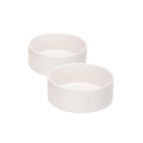 SPUNKYJUNKY 13.5OZ Ceramic Dog and Cat Bowl, Modern Cute Weighted Food Water Bowl for Replacement White (2 Pack) - color: White, size: 1.7 CUPS × 2