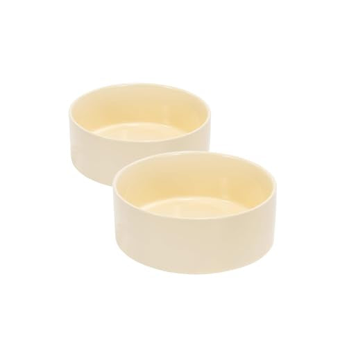 SPUNKYJUNKY 13.5OZ Ceramic Dog and Cat Bowl, Modern Cute Weighted Food Water Bowl for Replacement Beige (2 Pack) - color: Beige, size: 1.7 CUPS × 2